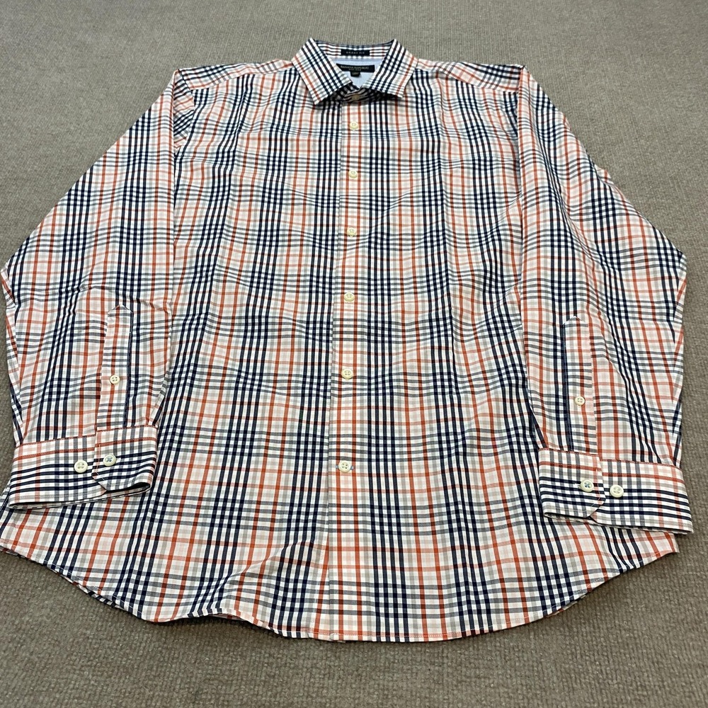 Banana Republic Shirt Mens XL Orange‎ Blue Plaid Grant Slim Fit Non Iron